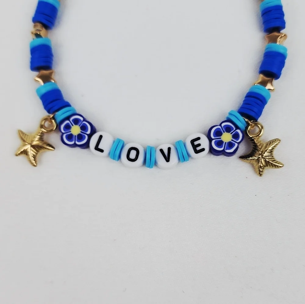 Handmade Love Star flower Blue Bracelet